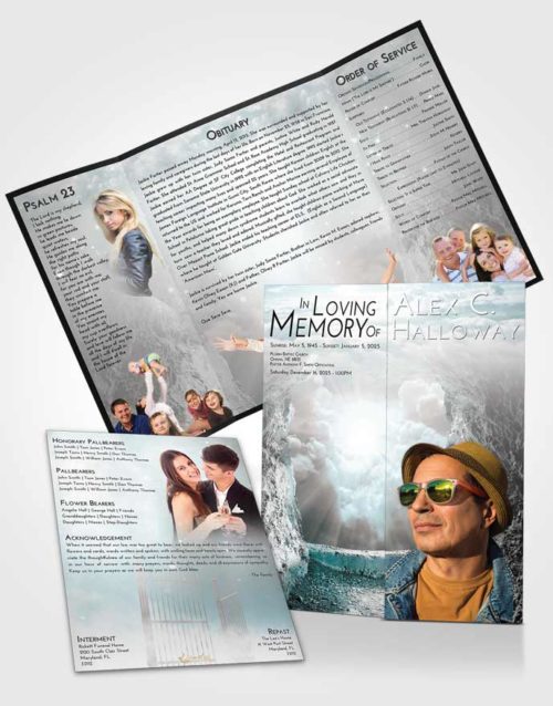Obituary Funeral Template Gatefold Memorial Brochure Loving Embrace Rocky Gates to Heaven