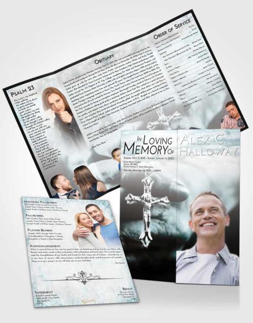 Obituary Funeral Template Gatefold Memorial Brochure Loving Embrace Rosary Life