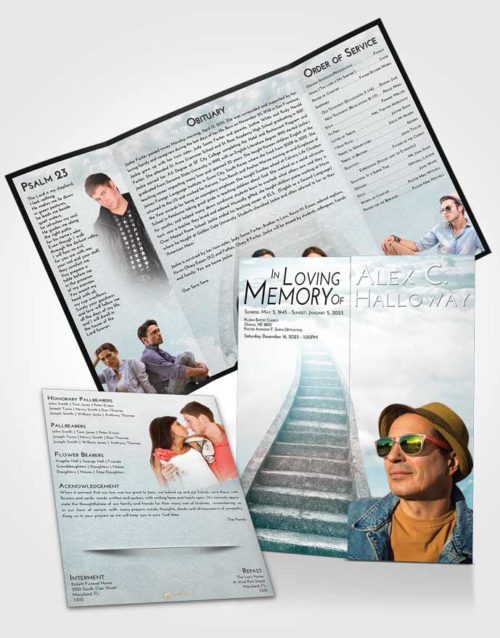 Obituary Funeral Template Gatefold Memorial Brochure Loving Embrace Stairway to Bliss