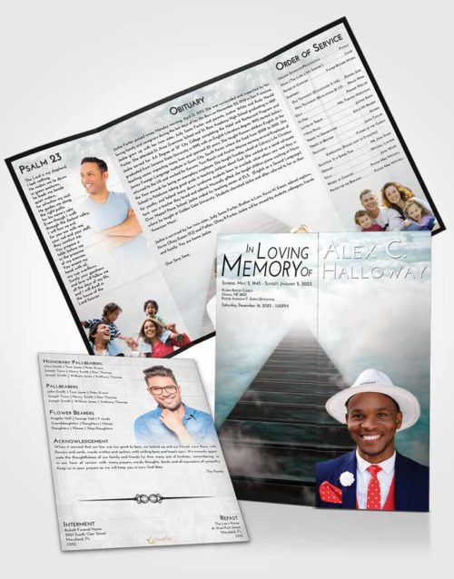 Obituary Funeral Template Gatefold Memorial Brochure Loving Embrace Stairway to Eternity