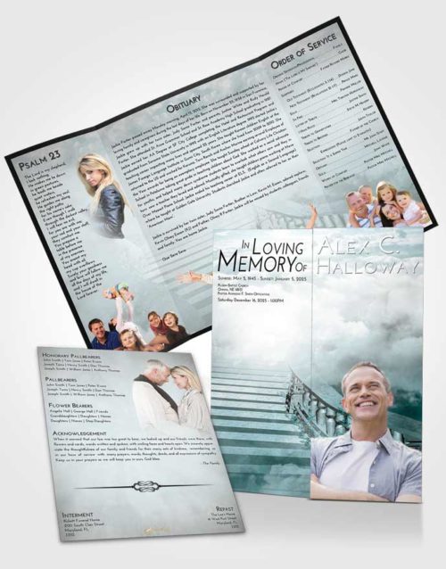 Obituary Funeral Template Gatefold Memorial Brochure Loving Embrace Stairway to Freedom