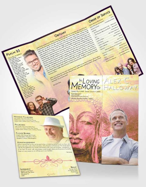 Obituary Funeral Template Gatefold Memorial Brochure Loving Mix Buddha Praise