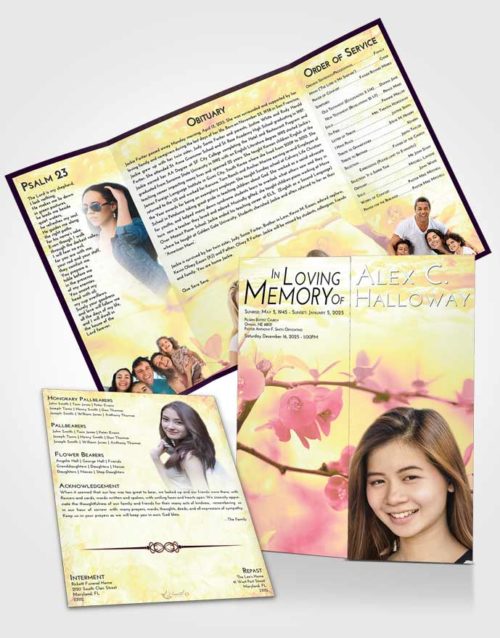 Obituary Funeral Template Gatefold Memorial Brochure Loving Mix Floral Blossoms