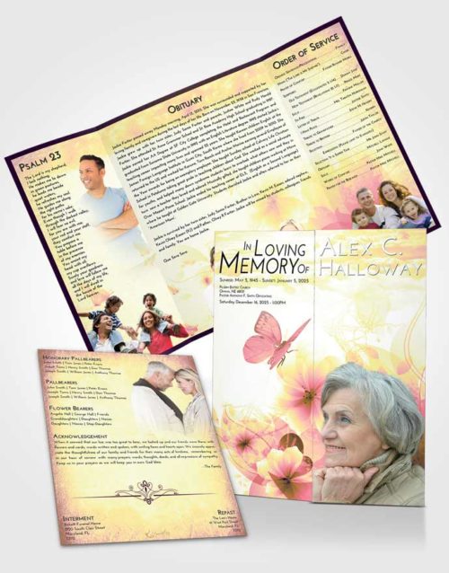 Obituary Funeral Template Gatefold Memorial Brochure Loving Mix Floral Butterfly