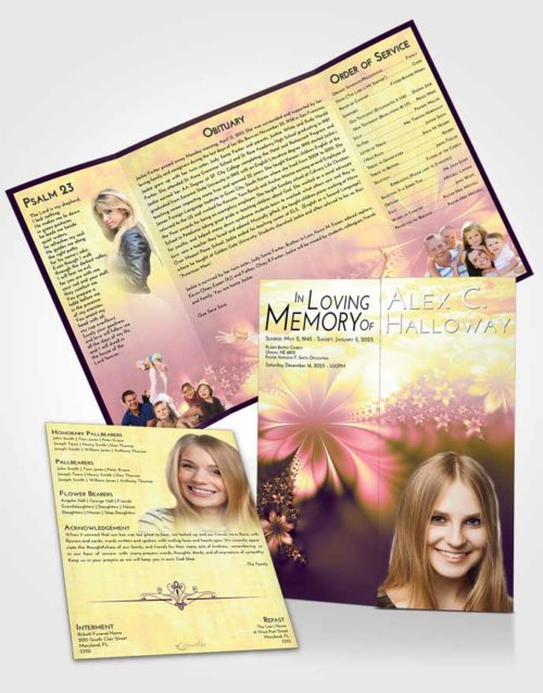 Obituary Funeral Template Gatefold Memorial Brochure Loving Mix Floral Lust