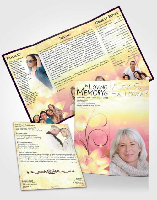 Obituary Funeral Template Gatefold Memorial Brochure Loving Mix Floral Peace
