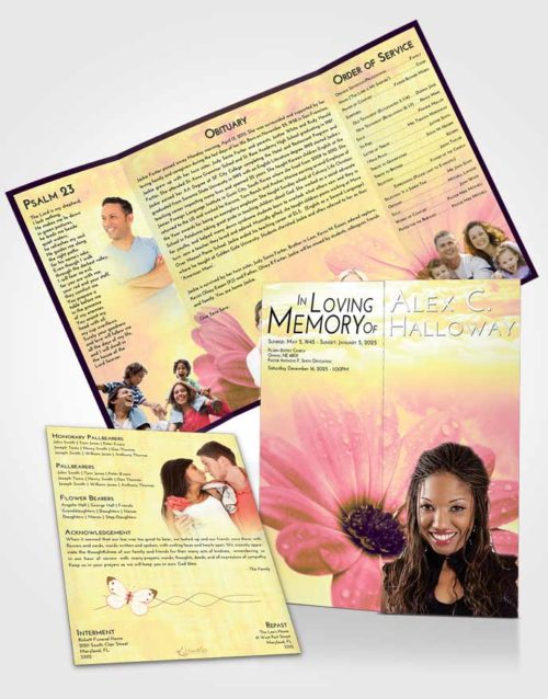 Obituary Funeral Template Gatefold Memorial Brochure Loving Mix Floral Raindrops