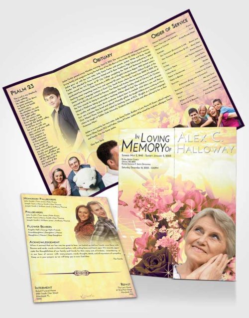 Obituary Funeral Template Gatefold Memorial Brochure Loving Mix Floral Wonderland
