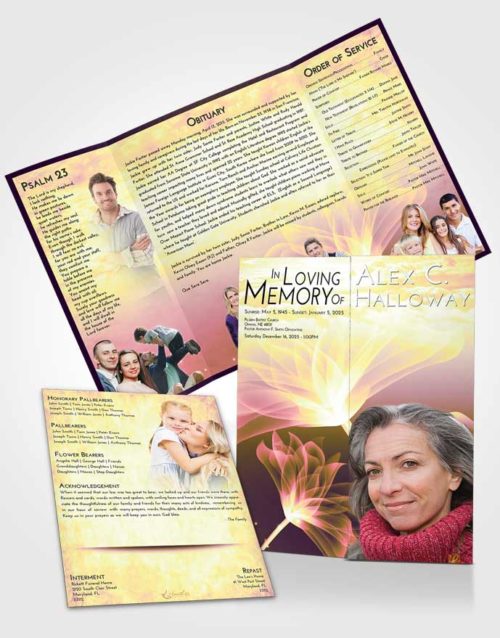 Obituary Funeral Template Gatefold Memorial Brochure Loving Mix Flower Peace