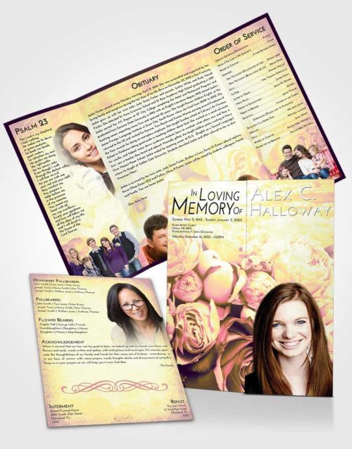 Obituary Funeral Template Gatefold Memorial Brochure Loving Mix Rose Magic