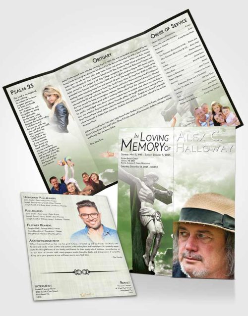 Obituary Funeral Template Gatefold Memorial Brochure Loving Spiritual Cross