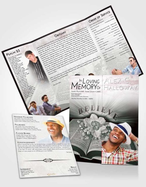 Obituary Funeral Template Gatefold Memorial Brochure Morning Bible Belief