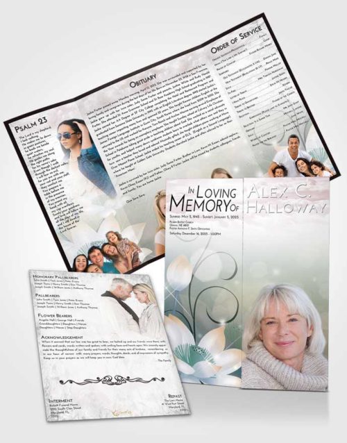 Obituary Funeral Template Gatefold Memorial Brochure Morning Floral Peace