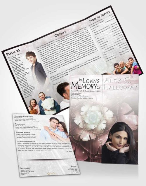 Obituary Funeral Template Gatefold Memorial Brochure Morning Floral Secret
