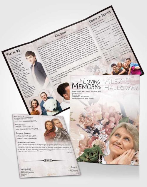 Obituary Funeral Template Gatefold Memorial Brochure Morning Floral Wonderland