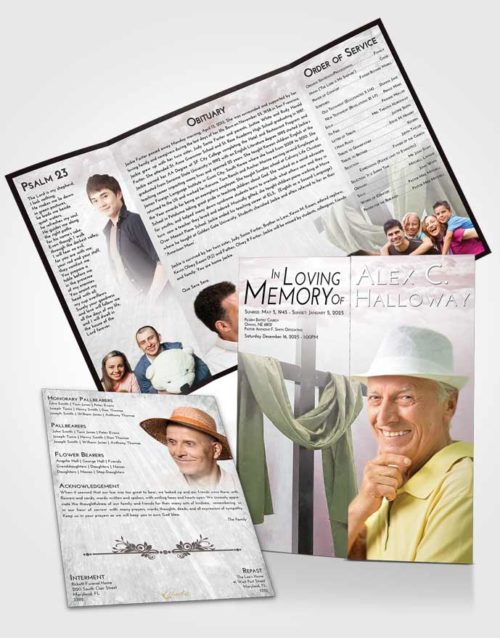 Obituary Funeral Template Gatefold Memorial Brochure Morning Loving Cross