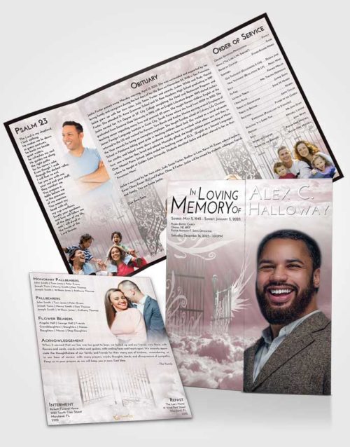 Obituary Funeral Template Gatefold Memorial Brochure Morning Precious Gates to Heaven
