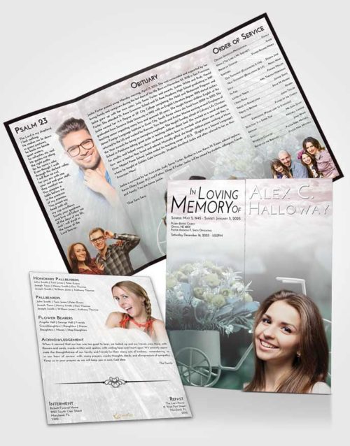 Obituary Funeral Template Gatefold Memorial Brochure Morning Rose Love