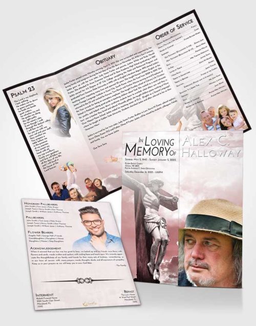 Obituary Funeral Template Gatefold Memorial Brochure Morning Spiritual Cross