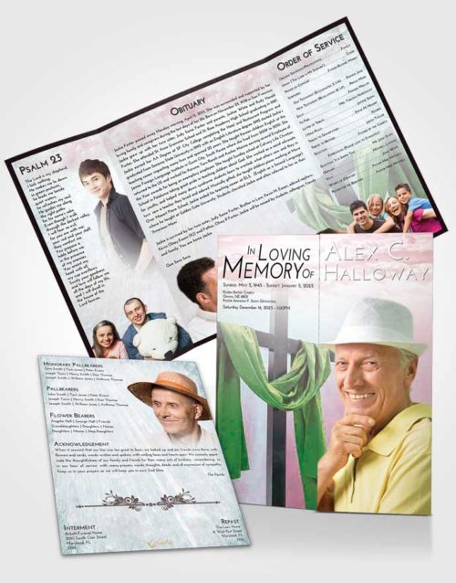 Obituary Funeral Template Gatefold Memorial Brochure Peaceful Loving Cross