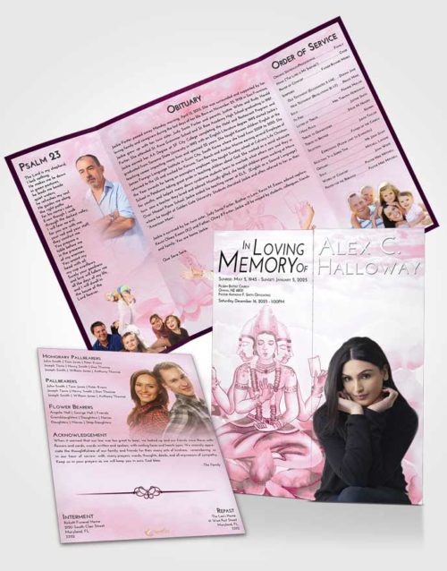 Obituary Funeral Template Gatefold Memorial Brochure Pink Faith Brahma Surprise