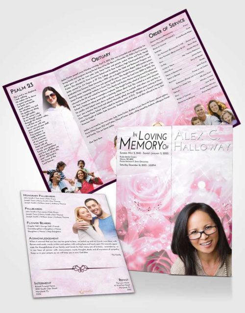 Obituary Funeral Template Gatefold Memorial Brochure Pink Faith Floral Relaxation