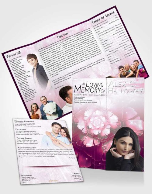 Obituary Funeral Template Gatefold Memorial Brochure Pink Faith Floral Secret