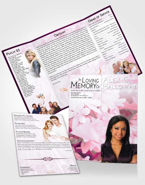 Obituary Funeral Template Gatefold Memorial Brochure Pink Faith Floral Serenity