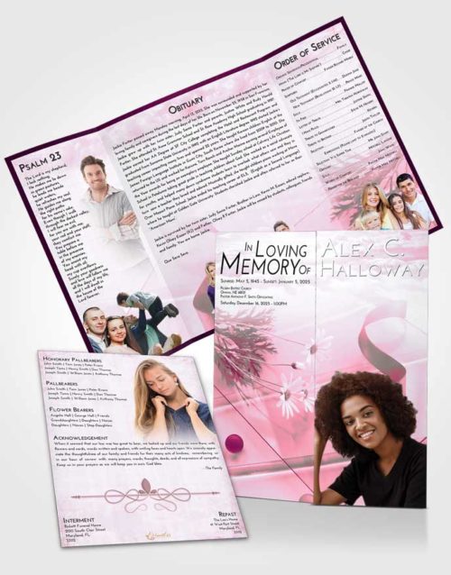 Obituary Funeral Template Gatefold Memorial Brochure Pink Faith Floral Style