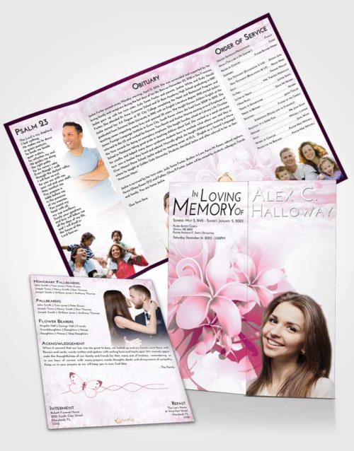 Obituary Funeral Template Gatefold Memorial Brochure Pink Faith Floral Wish