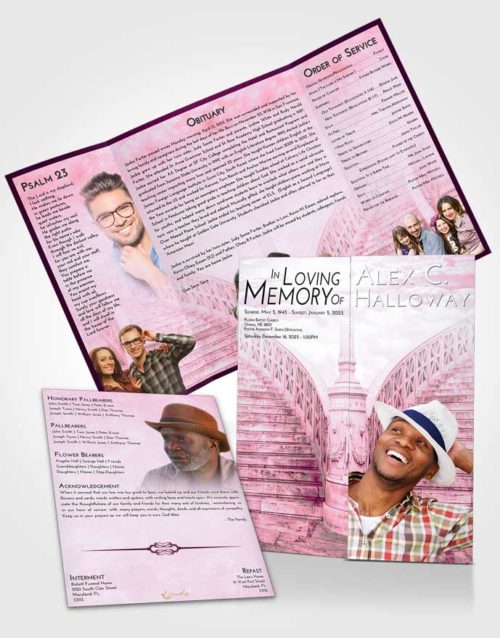 Obituary Funeral Template Gatefold Memorial Brochure Pink Faith Stairway of Love