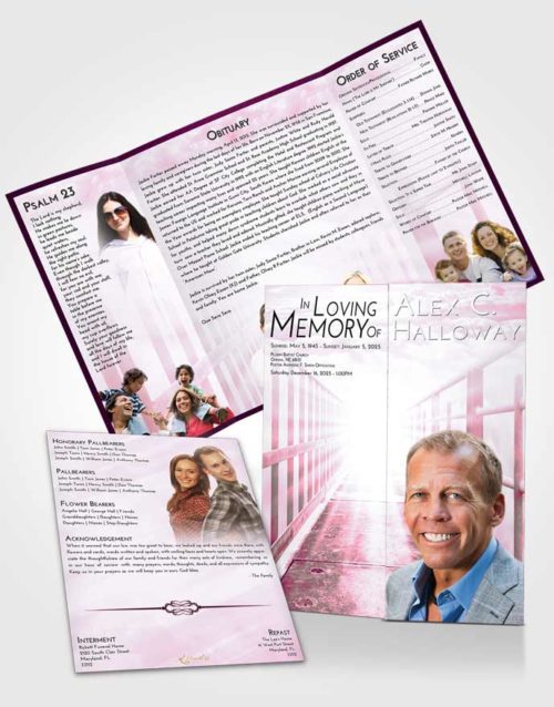 Obituary Funeral Template Gatefold Memorial Brochure Pink Faith Stairway to Faith