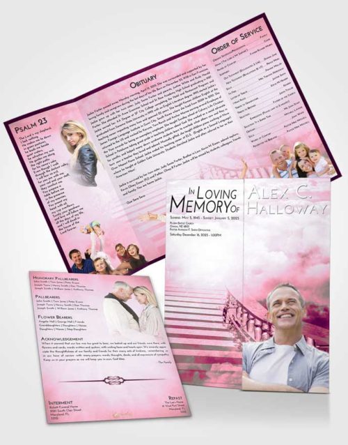 Obituary Funeral Template Gatefold Memorial Brochure Pink Faith Stairway to Freedom