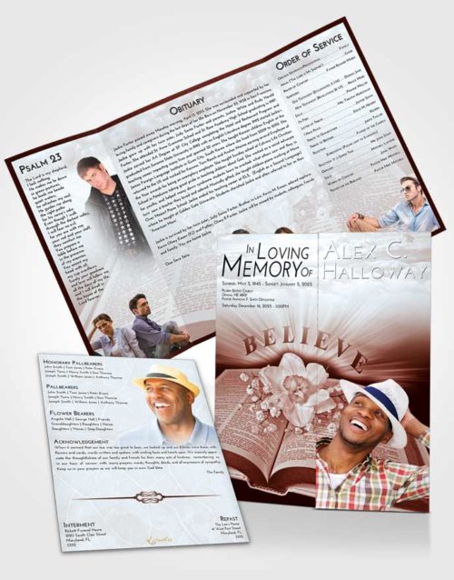 Obituary Funeral Template Gatefold Memorial Brochure Ruby Love Bible Belief