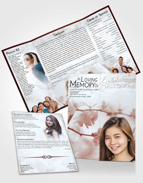 Obituary Funeral Template Gatefold Memorial Brochure Ruby Love Floral Blossoms