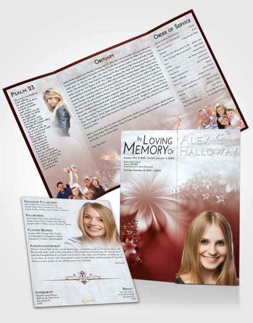 Obituary Funeral Template Gatefold Memorial Brochure Ruby Love Floral Lust