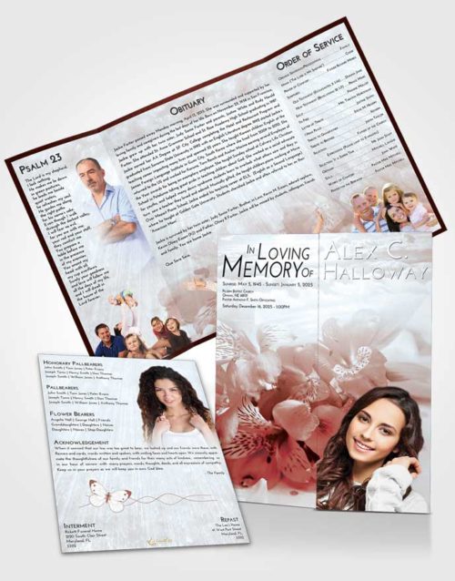 Obituary Funeral Template Gatefold Memorial Brochure Ruby Love Floral Magic