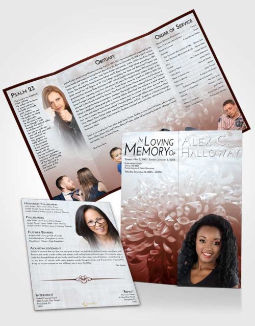 Obituary Funeral Template Gatefold Memorial Brochure Ruby Love Floral Morning