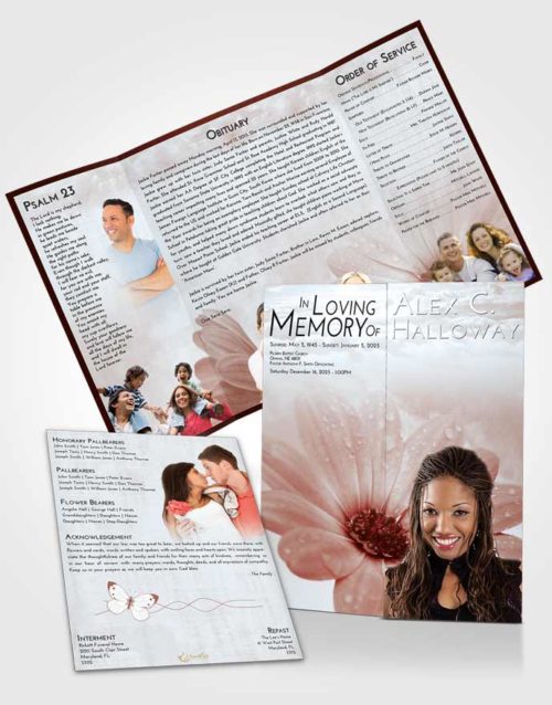 Obituary Funeral Template Gatefold Memorial Brochure Ruby Love Floral Raindrops