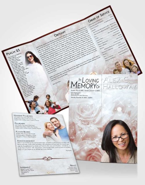 Obituary Funeral Template Gatefold Memorial Brochure Ruby Love Floral Relaxation