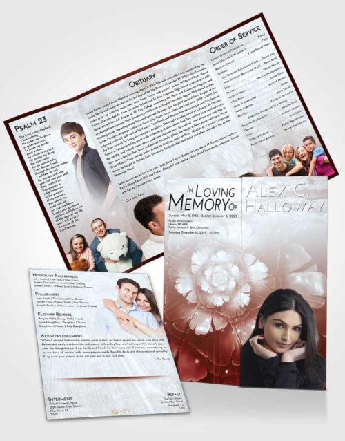 Obituary Funeral Template Gatefold Memorial Brochure Ruby Love Floral Secret