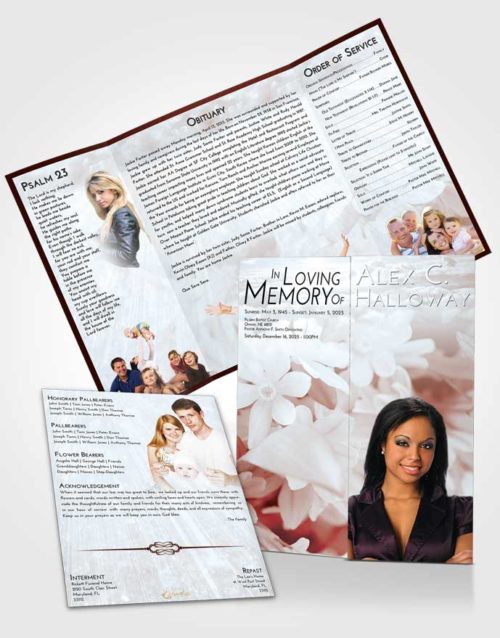 Obituary Funeral Template Gatefold Memorial Brochure Ruby Love Floral Serenity