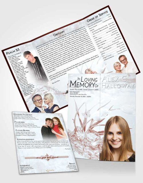 Obituary Funeral Template Gatefold Memorial Brochure Ruby Love Floral Wave