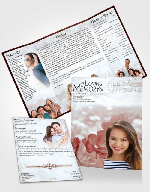 Obituary Funeral Template Gatefold Memorial Brochure Ruby Love Floral Whispers