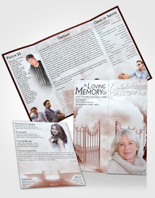 Obituary Funeral Template Gatefold Memorial Brochure Ruby Love Mystical Gates of Heaven