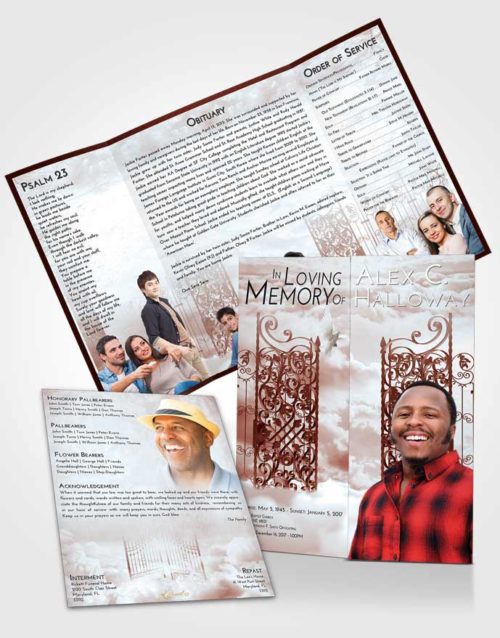 Obituary Funeral Template Gatefold Memorial Brochure Ruby Love Pearly Gates of Heaven