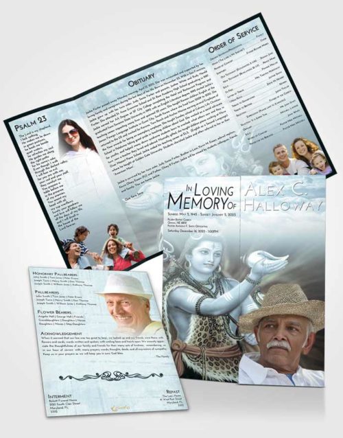Obituary Funeral Template Gatefold Memorial Brochure Soft Emerald Love Lord Shiva Excellence