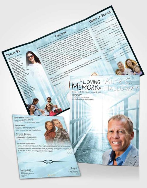 Obituary Funeral Template Gatefold Memorial Brochure Soft Emerald Love Stairway to Faith