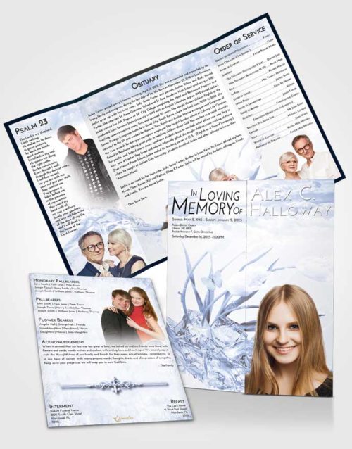 Obituary Funeral Template Gatefold Memorial Brochure Splendid Floral Wave