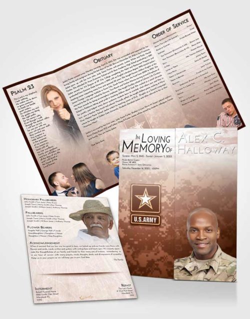 Obituary Funeral Template Gatefold Memorial Brochure Strawberry Love Army Duty